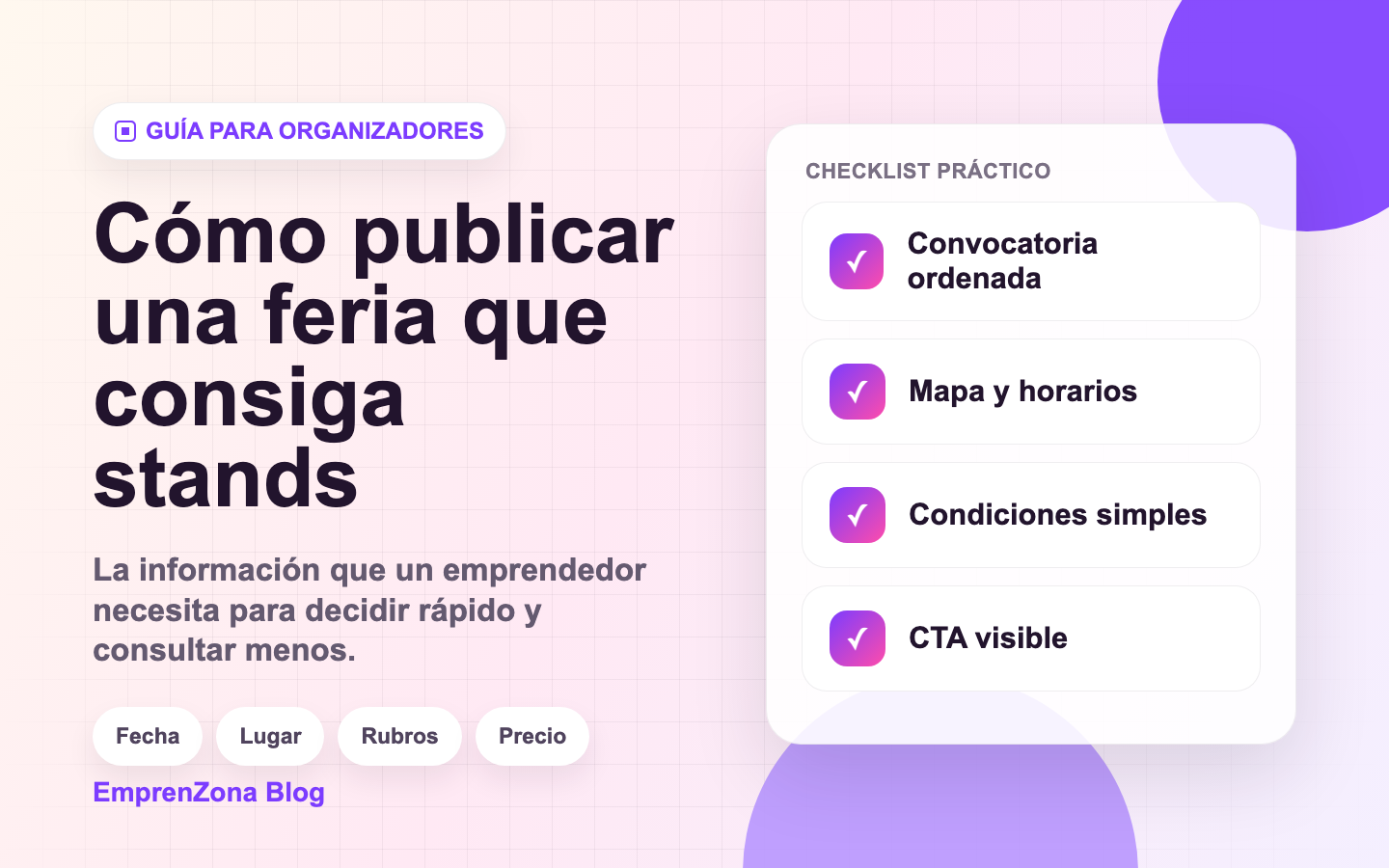 Guía visual para publicar una feria con datos claros y conseguir stands