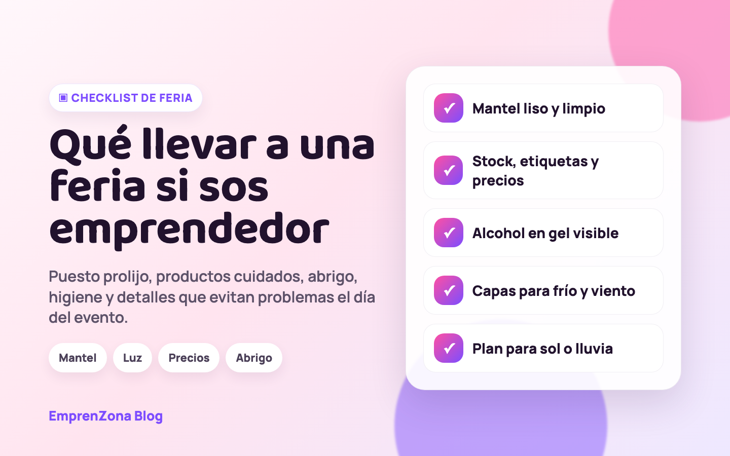 Checklist visual para emprendedores sobre qué llevar a una feria